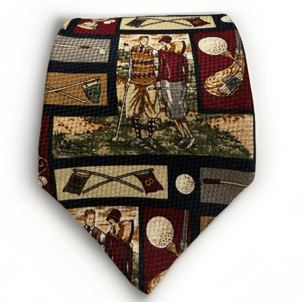 Roberta Bridal Golf-Themed Tie in Red and Brown